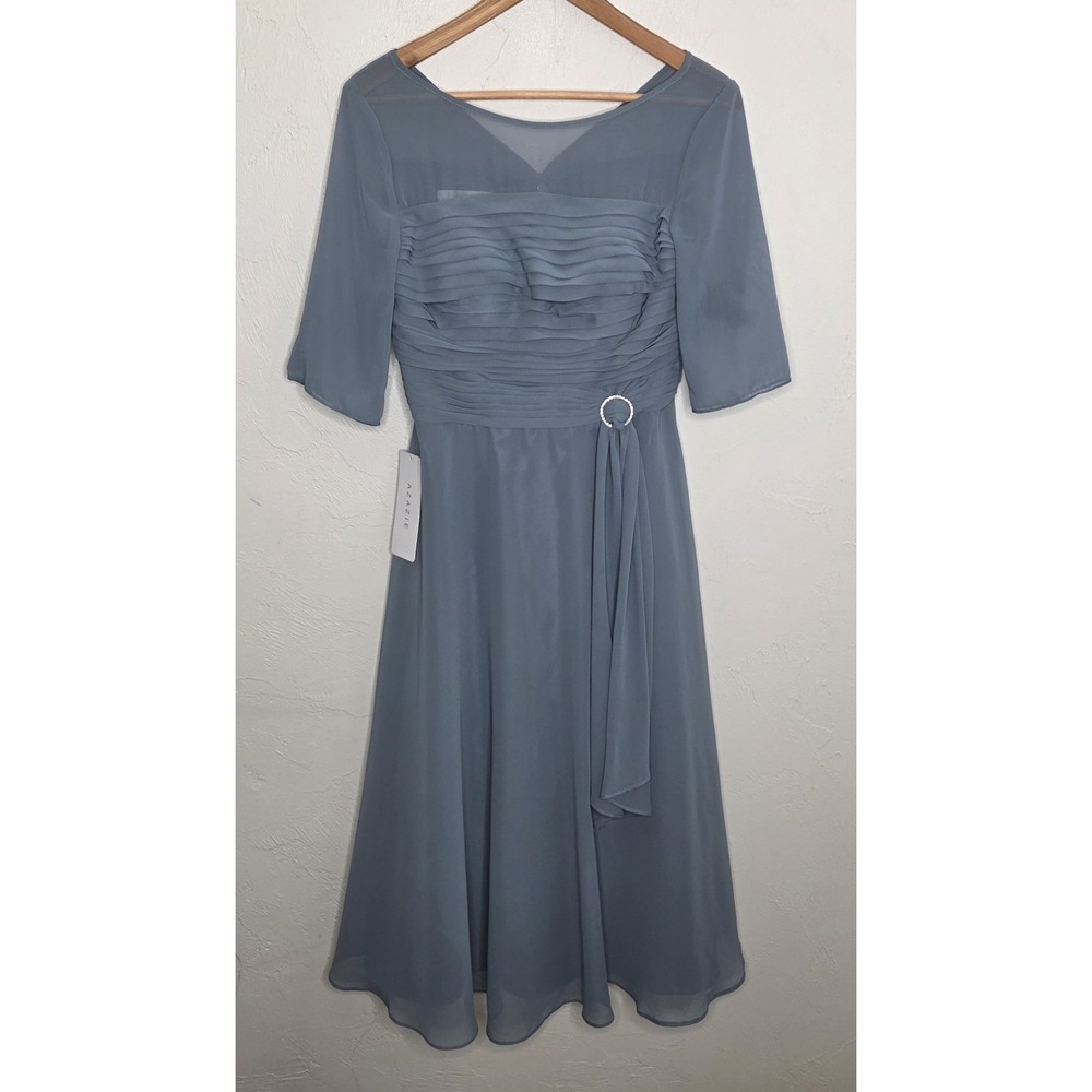 *NEW Mother of the Bride Gown Azazie Blue A-Line Pleated Chiffon Dress Size 6